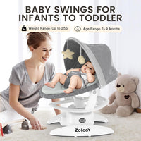 Smart baby swing with motion detection in gray