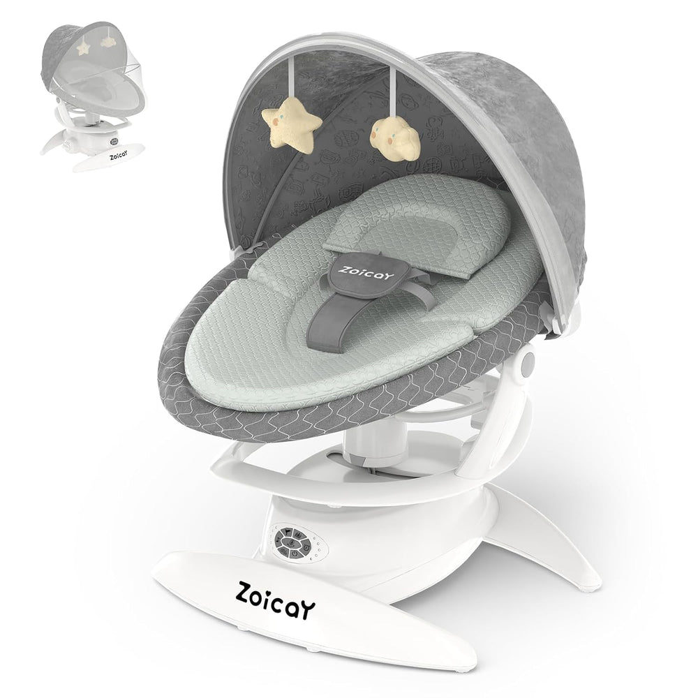 Smart baby swing with motion detection in gray