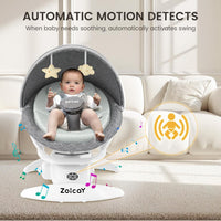 Smart baby swing with motion detection in gray