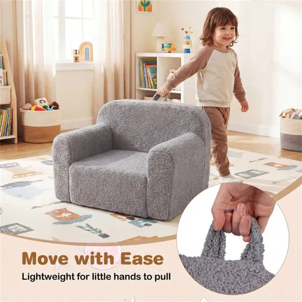 Kids Foam Sofa Chair With Teddy Fleece Fabric Lightweight Portable