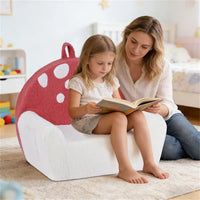 Pink + Beige Kids Sofa Soft Teddy Fleece Foam Couch With Carry Handle