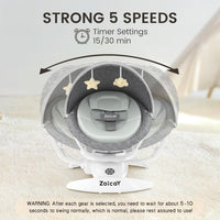 Smart baby swing with motion detection in gray