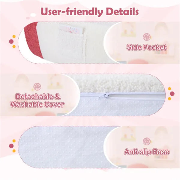 Pink + Beige Kids Sofa Soft Teddy Fleece Foam Couch With Carry Handle