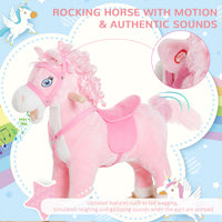 Plush Rocking Horse Realistic Sounds Swinging Tail Pink Ideal Birth