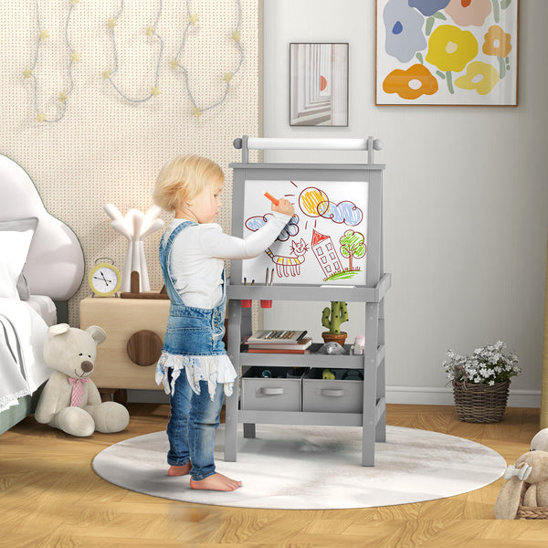 Double Sided Easel For Kids Standing Toddler Easel With Paper Roll
