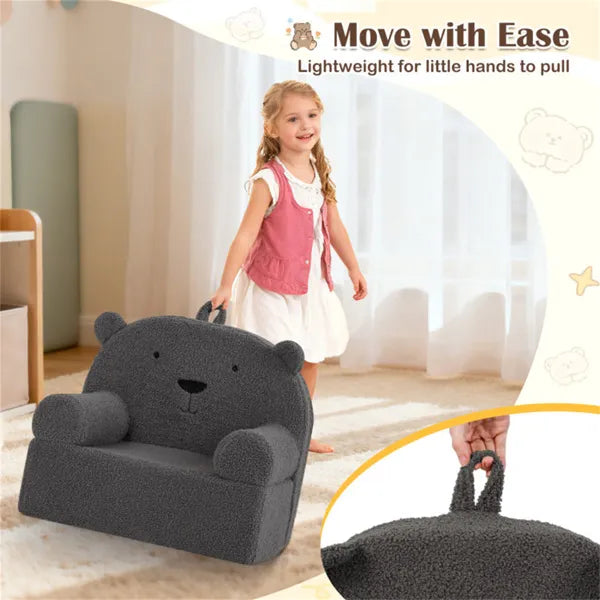 Bear-shaped Kids Sofa Teddy Fleece Foam Chair For Toddlers 3+