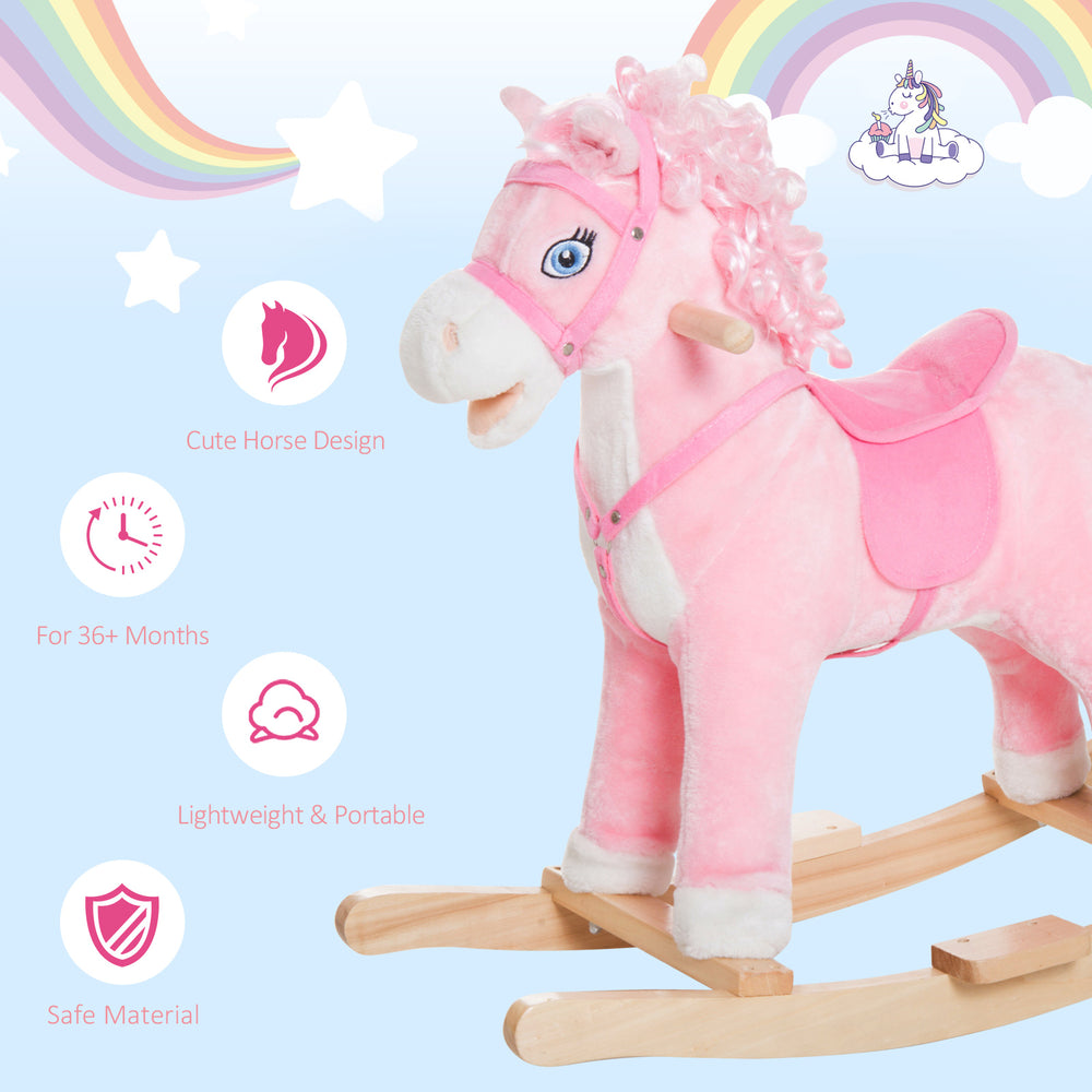 Plush Rocking Horse Realistic Sounds Swinging Tail Pink Ideal Birth