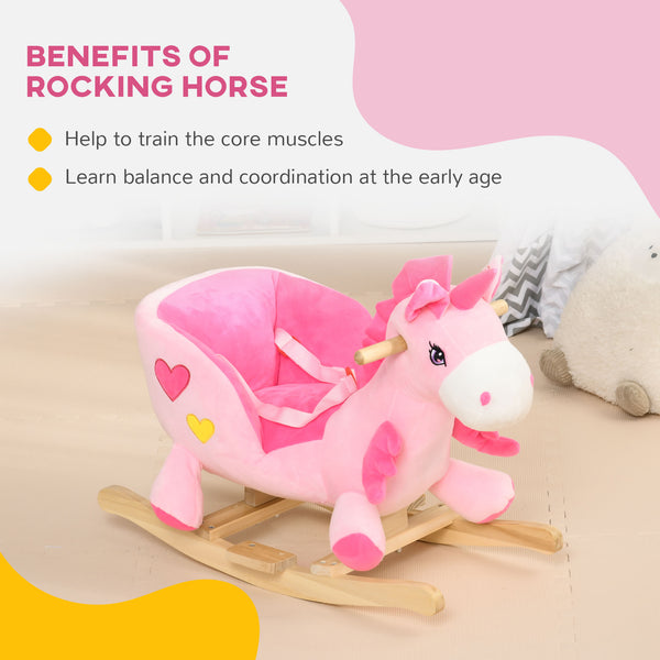 Baby Rocking Horse Ride On Unicorn With 32 Songs Seatbelt Pink